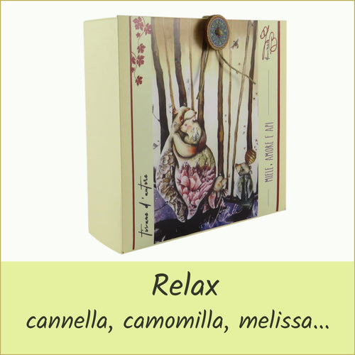 scatola illustrata con tisana bio - miele, amore e api